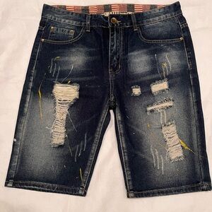 Men’s Fashion Jeans Distressed Denim Shorts in Dark Blue Vintage Look size M